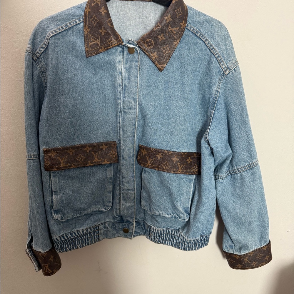 Vintage  Denim Jacket with Brown Accents